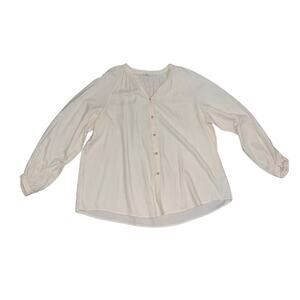 Uniqlo Soft Flannel Gathered Button Down Blouse XL Skipper Collar Raglan Sleeves
